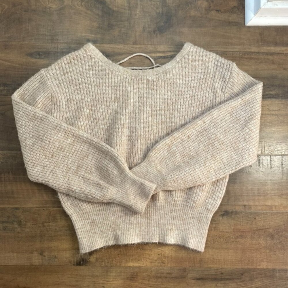 Hem & Thread Lace Up Sweater Cream Wool Blend‎ Size S